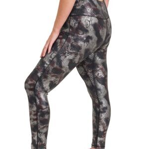 Mono B Snake Foil Print Black Silver Burgundy High Waist Leggings Size XL NWT